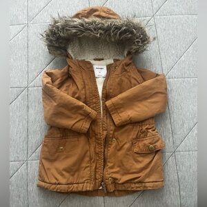 Old Navy Kids Tan Parka Jacket with Faux Fur Hood